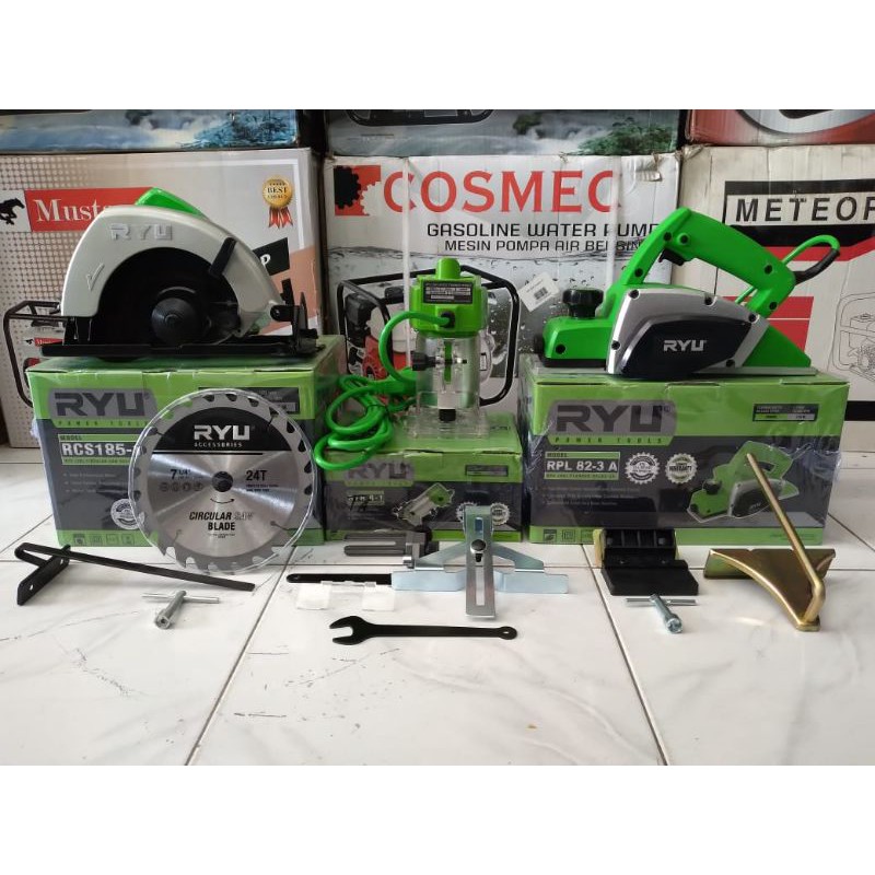 Paket pertukangan(3in1) Mesin circular saw RYU+Mesin serut RYU+Mesin Profil/Router RYU