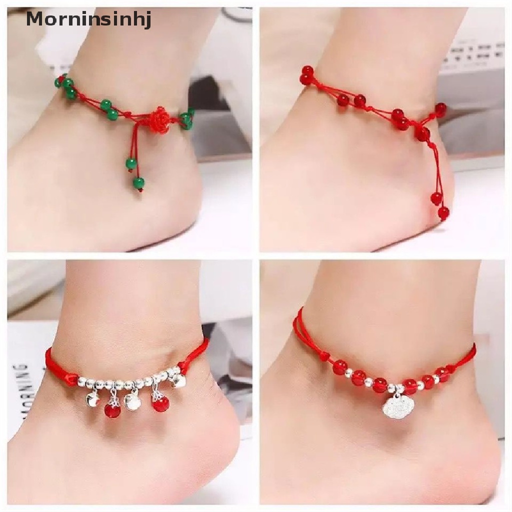 Mornin Wanita Bohemia Retro Liontin Gelang Kaki Fashion Sederhana Merah Hitam Braided Rope Anklet id