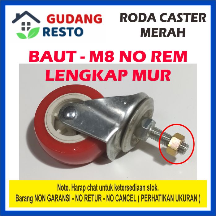 RODA MERAH CASTER 1 PCS HIDUP REM /CASTOR NYLON NILON BAUT 2&quot; INCH TROLI GELEDEKAN HARGA PER BIJI / PCS