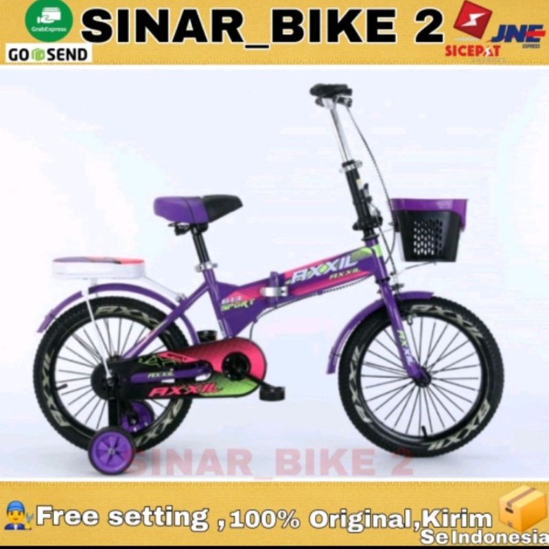 SEPEDA LIPAT ANAK 16" AXXIL 613 dengan roda samping dan kranjang
