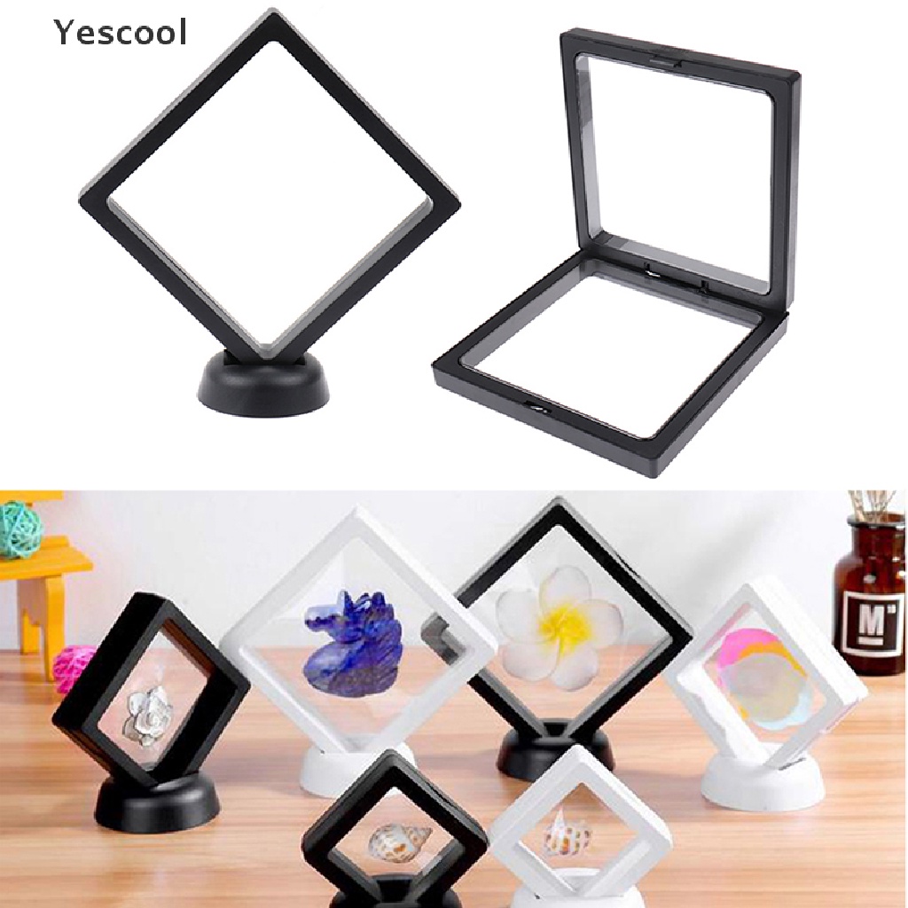 Yescool Kotak Frame Display Holder Koin / Perhiasan Bentuk Persegi 3D Dengan Stand