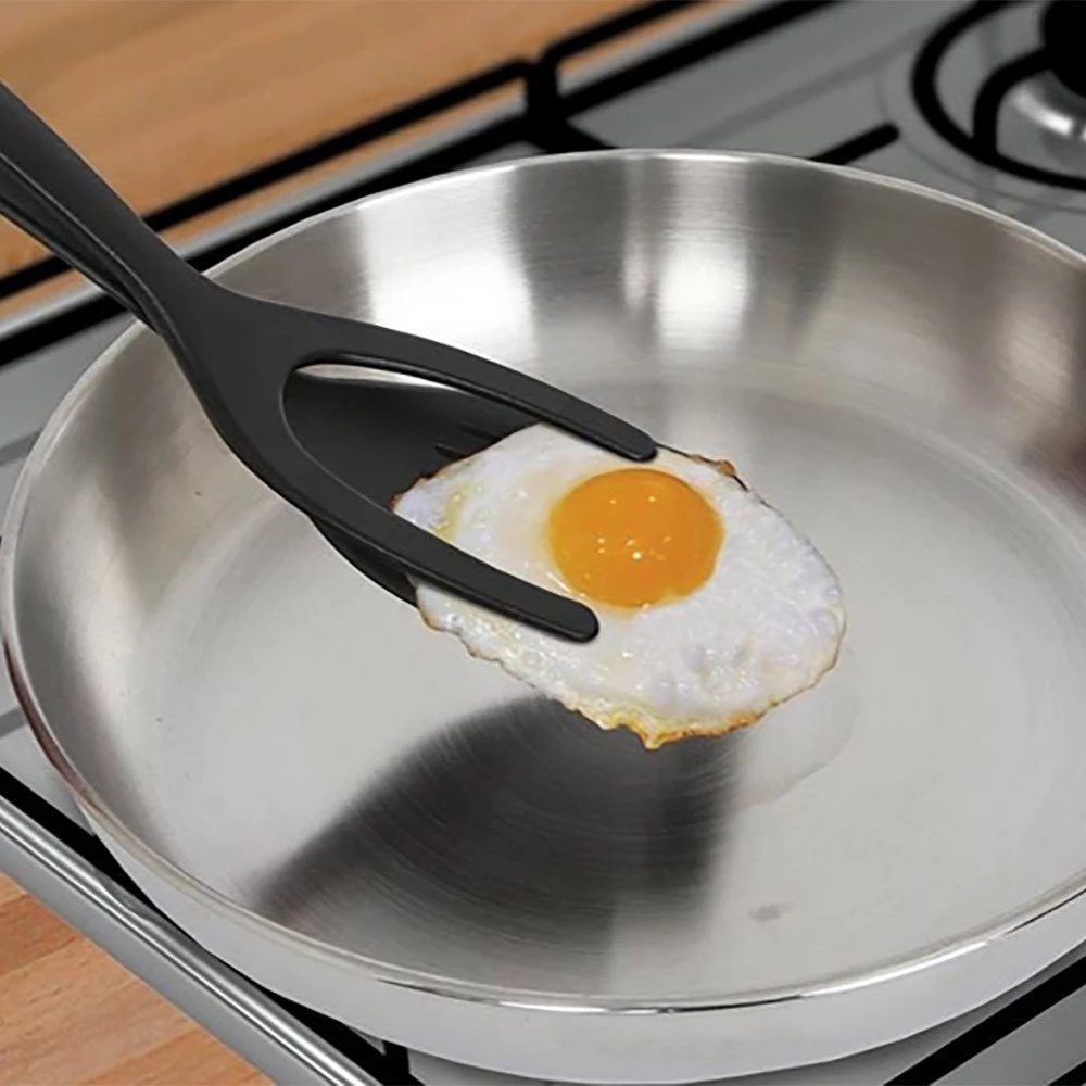 Spatula Penjepit Makanan Telur Goreng Roti Pancake Multifungsi 2 In 1 Bahan Silikon Anti Lengket Untuk Dapur