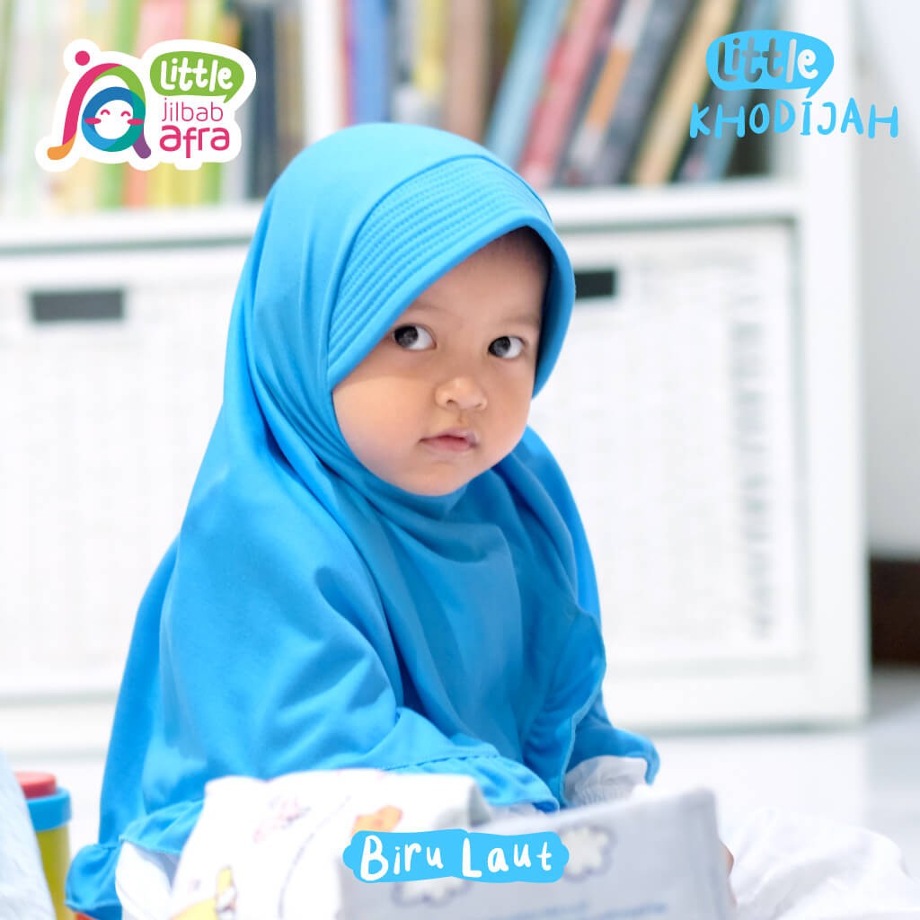 Jilbab Instan Anak Little Khodijah Biru Laut - Little Jilbab Afra - Bahan Kaos, Adem &amp; Lembut