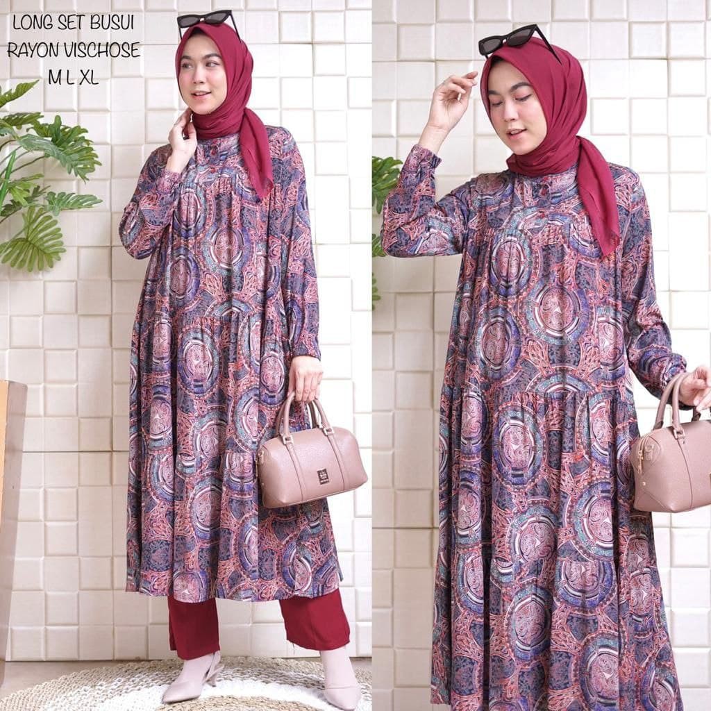 Long Set Busui, Setelan Celana, Tunik Panjang
