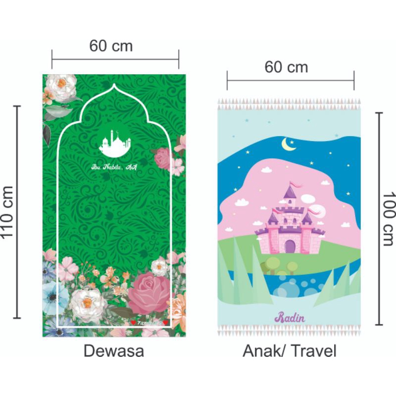 Sajadah anak , Sajadah Dewasa Printing Gratis CUSTOM NAMA