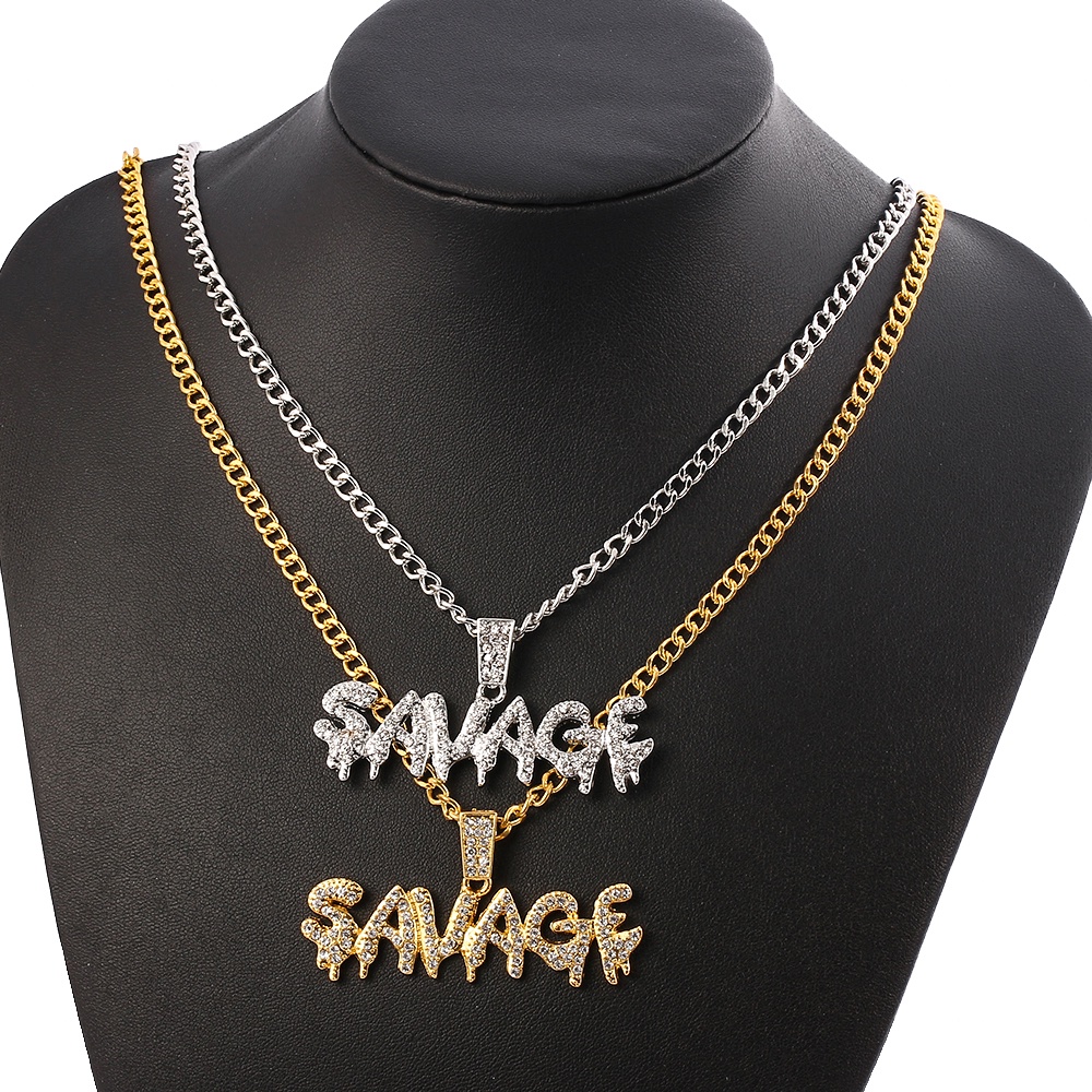 Savage Kalung Rantai Emas Liontin Cubic Zircon Gaya Hip Hop Untuk Pria