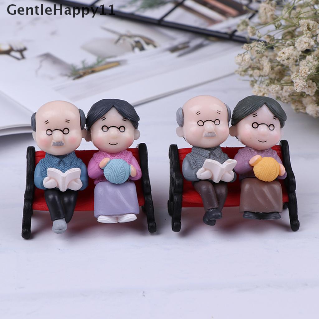 Gentlehappy 1 Set Miniatur Kakek Nenek Untuk Dekorasi Lansekap Mikro / Rumah Boneka