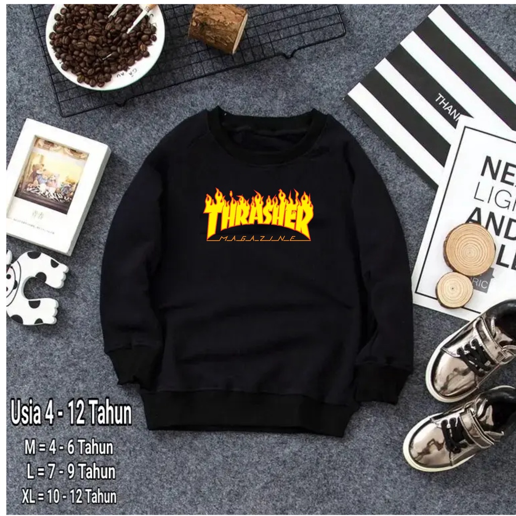 sweater crewneck anak unisex usia 4-12 tahun/sweater crewneck anak terbaru cowok cewek/jaket anak model crewneck