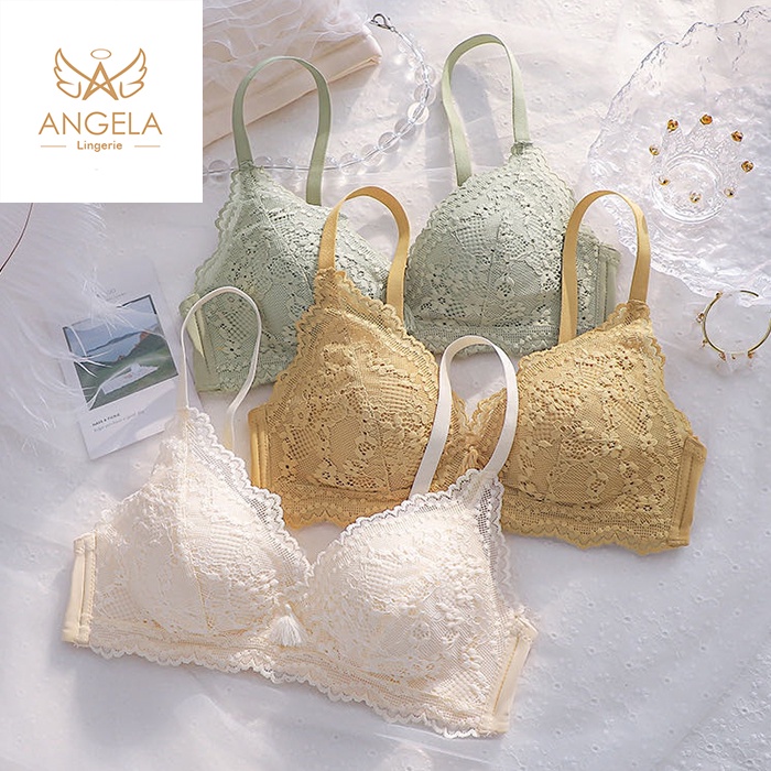 ANGELA PREMIUM JAPAN Bra BH Set Tanpa Kawat Celana Dalam Wanita Bikini Sport Beha Lingerie Korea Fashion Bralette Remaja Perempuan Sexy Pakaian Dalam COD Renang Motif Cewek Pita Bunga Murah Kimi Jumbo Bralette