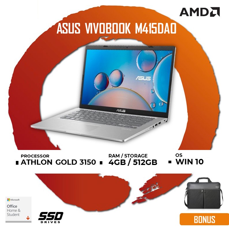 ASUS M415DAO VIPS152 ATHLON GOLD 3150 4GB 512SSD WIN10 + OHS 14" BLIT SLV/GRY