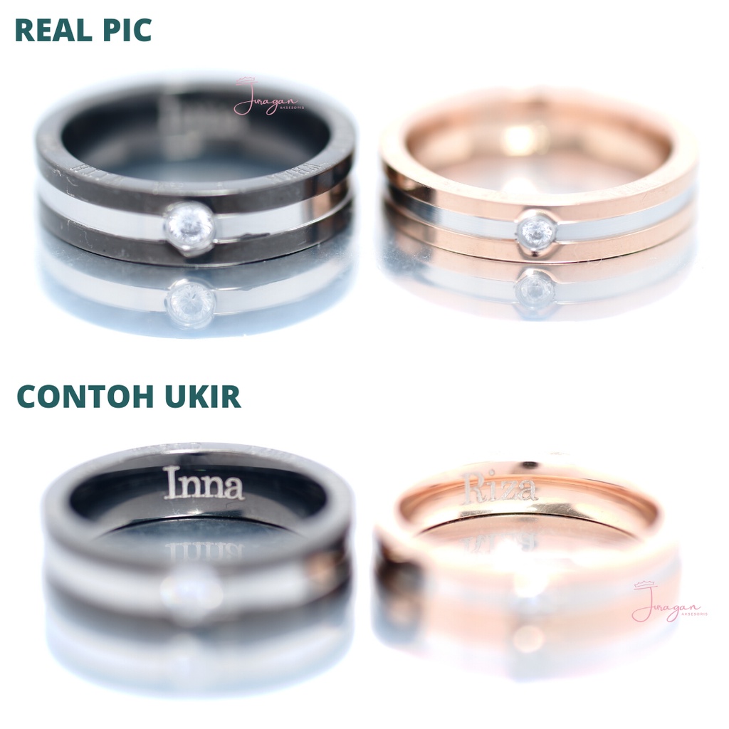 [HIGH QUALITY] Cincin Couple Ukir Nama R02 Titanium Anti Karat Anti Hitam + BONUS Gelang