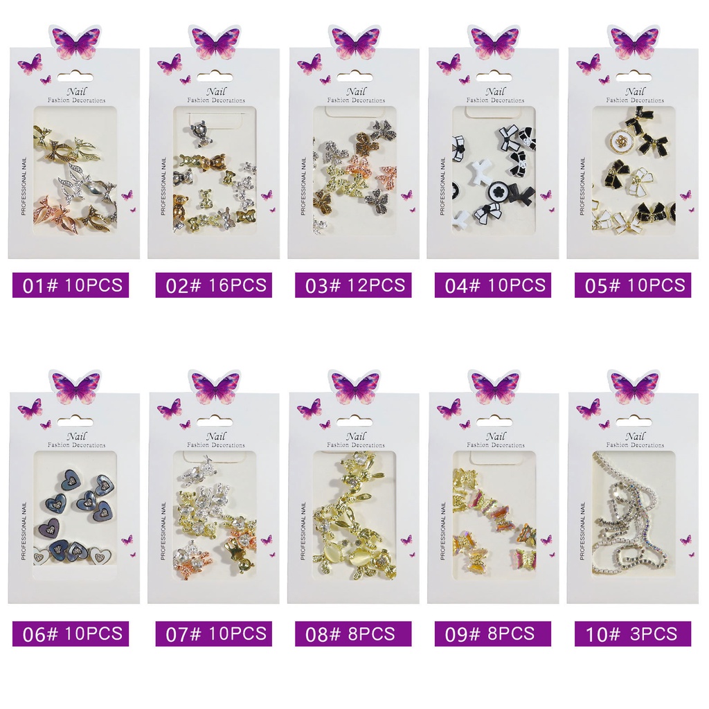 【 COD 】Hiasan Kuku 3D/BUNGKUS Gaya Jepang Bentuk Pita/beruang/kupukupu Untuk Aksesoris Nail Art Wanita Butterfly