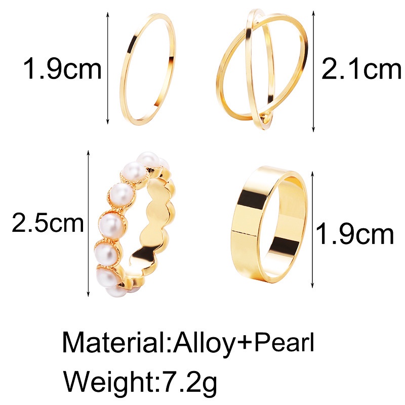 4 pcs Eropa Dan Amerika Fashion Cincin Mutiara Kreatif Cross Bagian Tipis Cincin Bersama Wanita Cincin Ekor Aksesoris