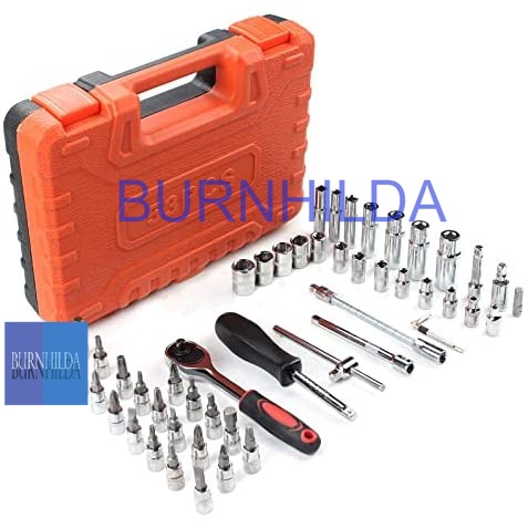 Peralatan Set Kunci Pas 53 in 1 53 Pcs Wrench Socket Set,Mechanics Hand Tool Kit,1/4 Inch Drive Deep Socket Kit, Ratchet Spanner Set for Auto Repair and Household, with Storage Case accesoris mobil burnhilda