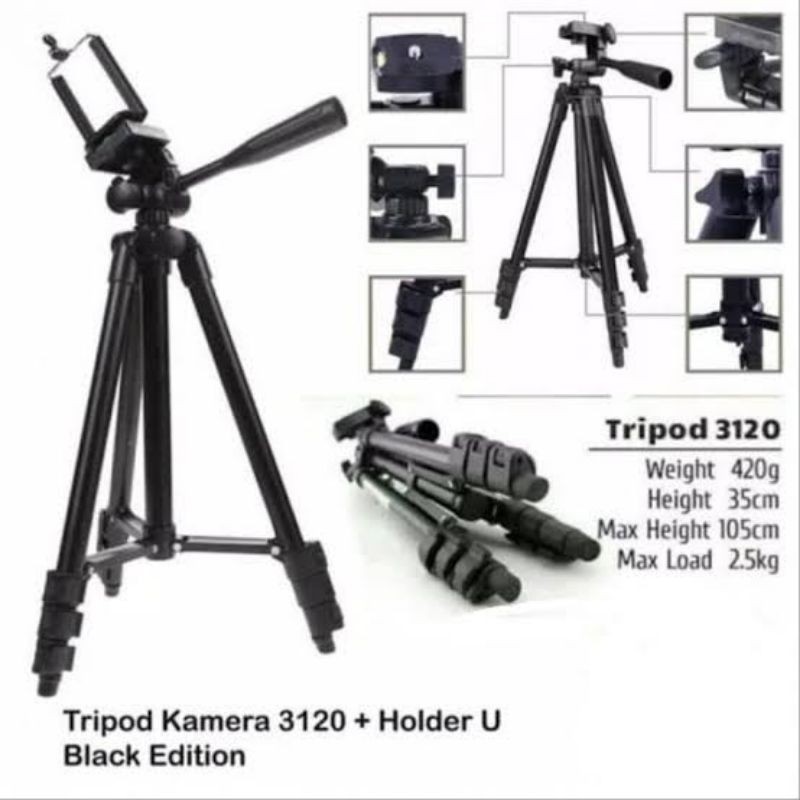 TRIPOD 3120 BLACK EDITION HOLDER U 35CM UP TO 102CM KUALITAS BAGUS