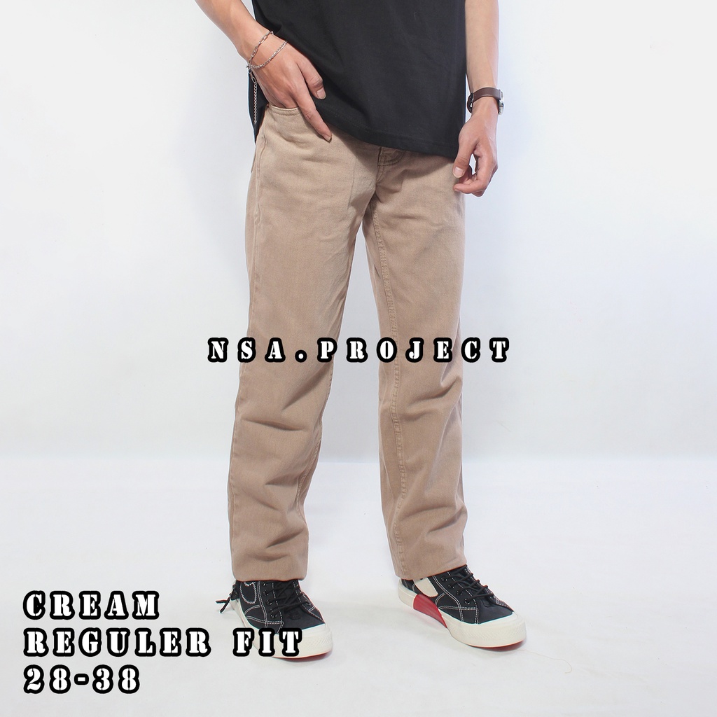 Celana Jeans reguler Fit Standar Jumbo Cowok Pria Cream