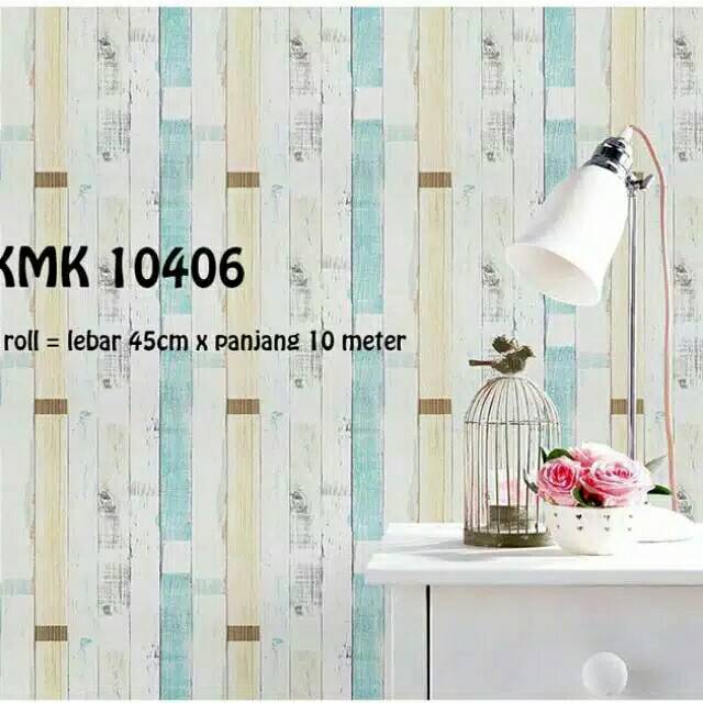 Wallpaper sticker Vintage biru krem 45 cm x 9 meter / walpaper dinding