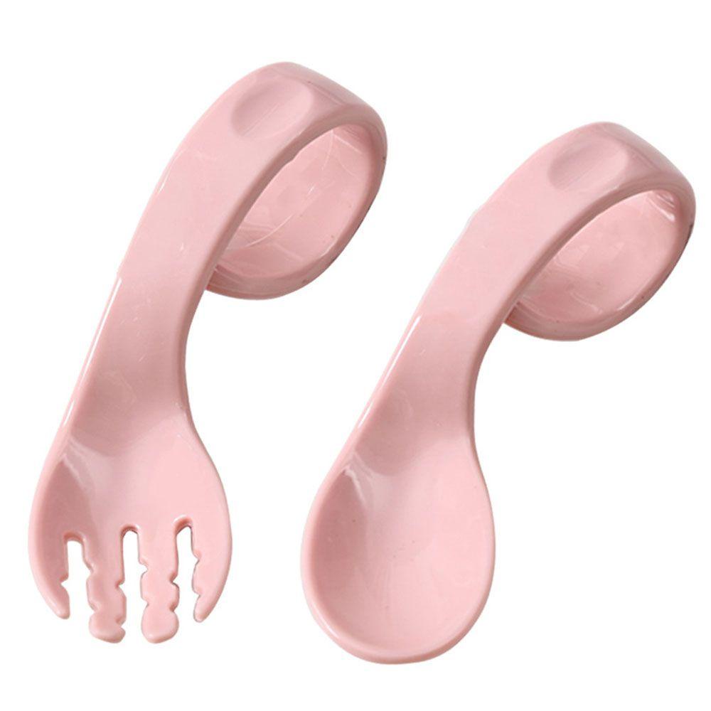 Suyou 2Pcs / Set Sendok + Garpu Anti Slip Warna Polos Untuk Bayi Belajar Makan