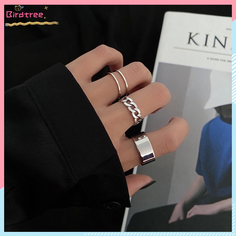 COD❤3 Pcs/set INS Cincin Korea Silver Gaya Punk Cincin Disesuaikan Pria Untuk Wanita Ring Jewelry Selamat Datang Untuk Membeli