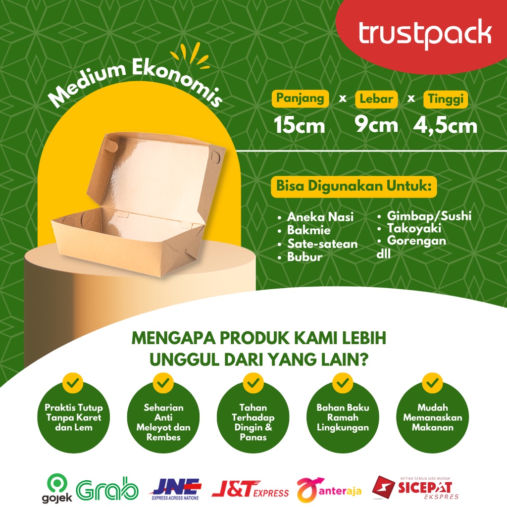 PAPER LUNCH BOX KRAFT FULL LAMINASI SIZE M EKONOMIS MURAH KOTAK NASI