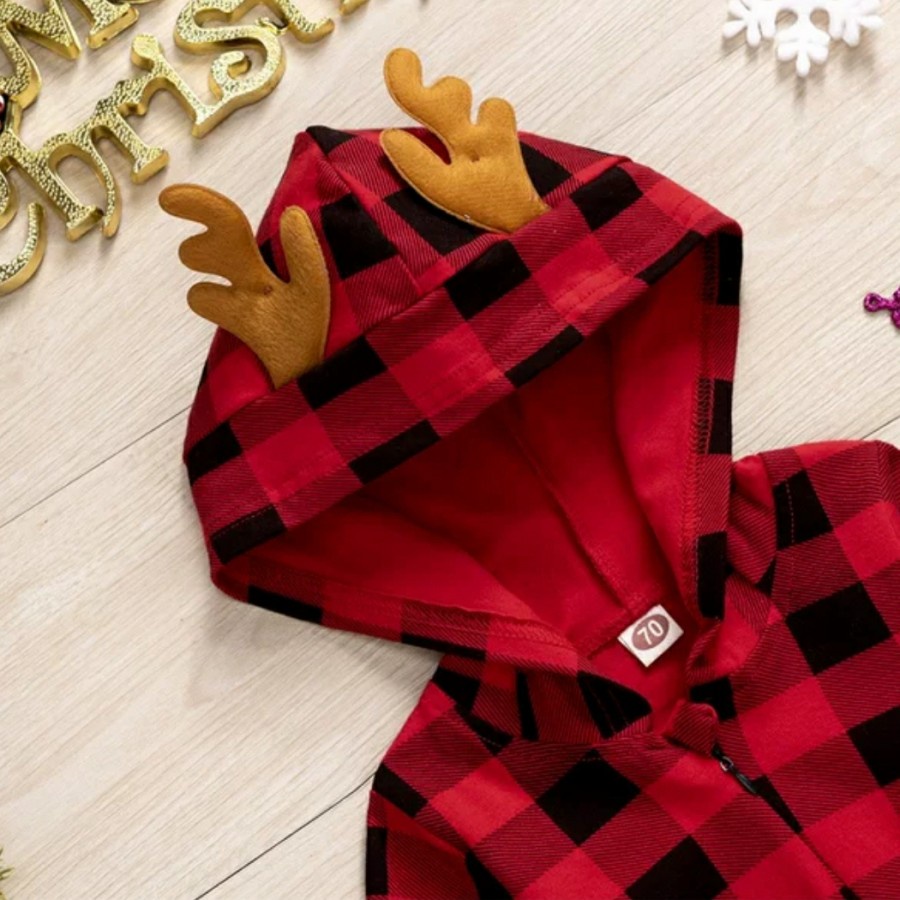 Christmas Romper Baby Black Red Checkered Romper bayi natal