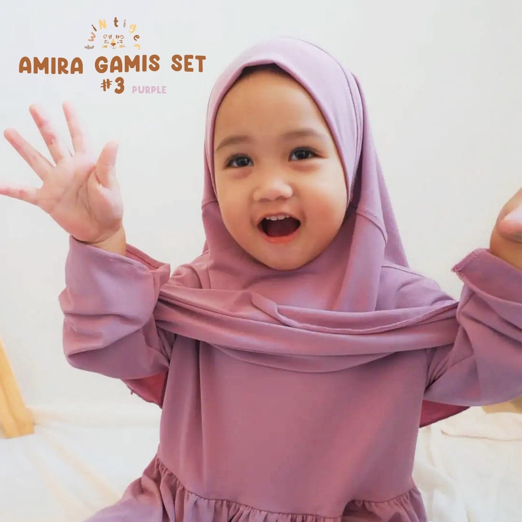 Twin Tiger Baby Amira Set Gamis Dress + Hijab  - Baju Muslim Baby