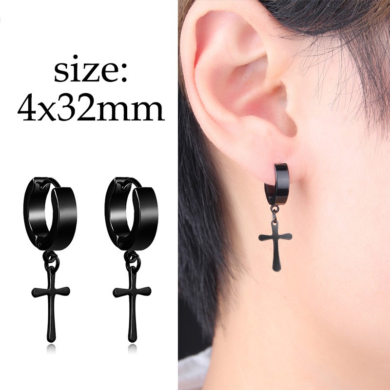 Korean style men's popular single black stainless steel ear buckle earrings men's jewelry