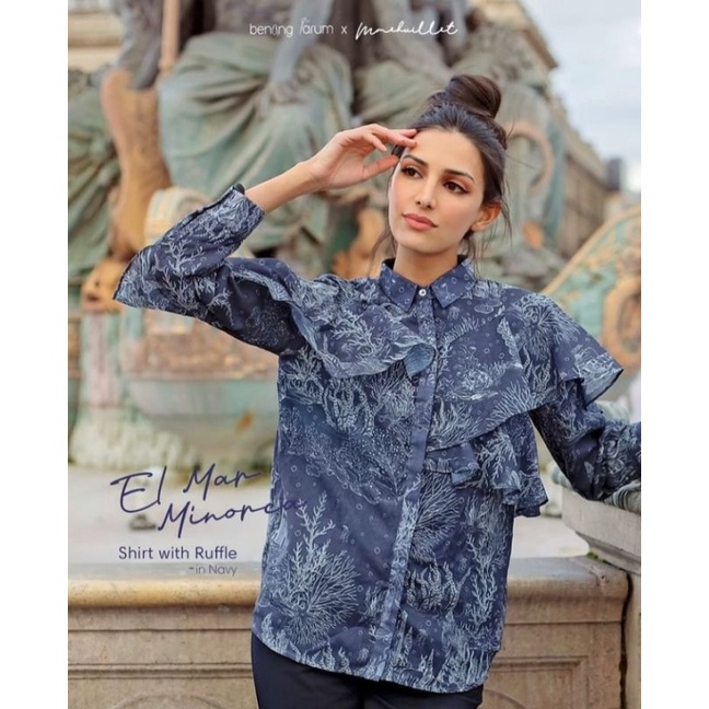 El Mar Minorca Shirt With Ruffle Navy S Benang Jarum
