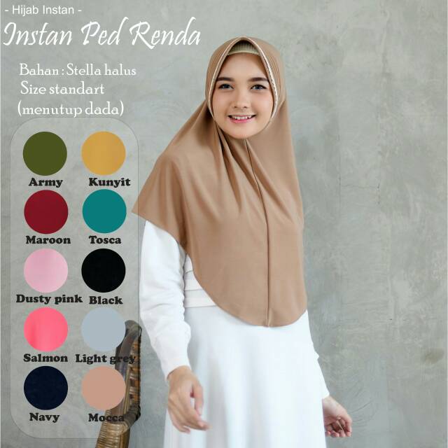 HIJAB / JILBAB INSTAN KHIMAR DENGAN PED RENDA PREMIUM - BAHAN STELA HALUS