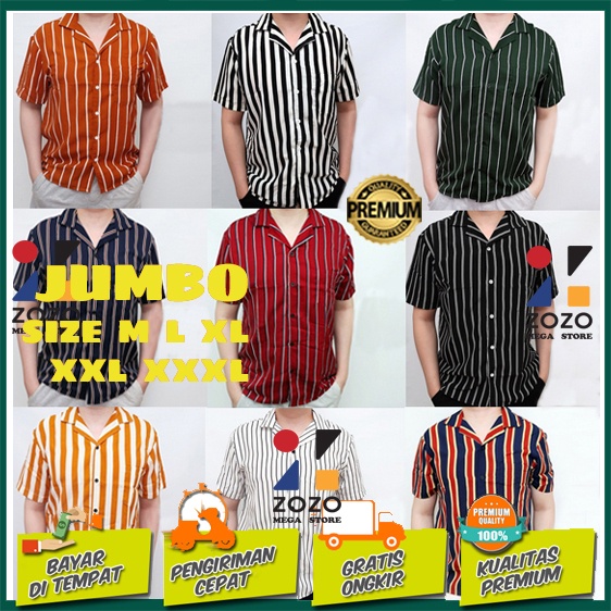 KEMEJA SALUR PRIA JUMBO Lengan Pendek Cowok Hem Garis Baju Belang STRIPE BIG SIZE XXL XXXL