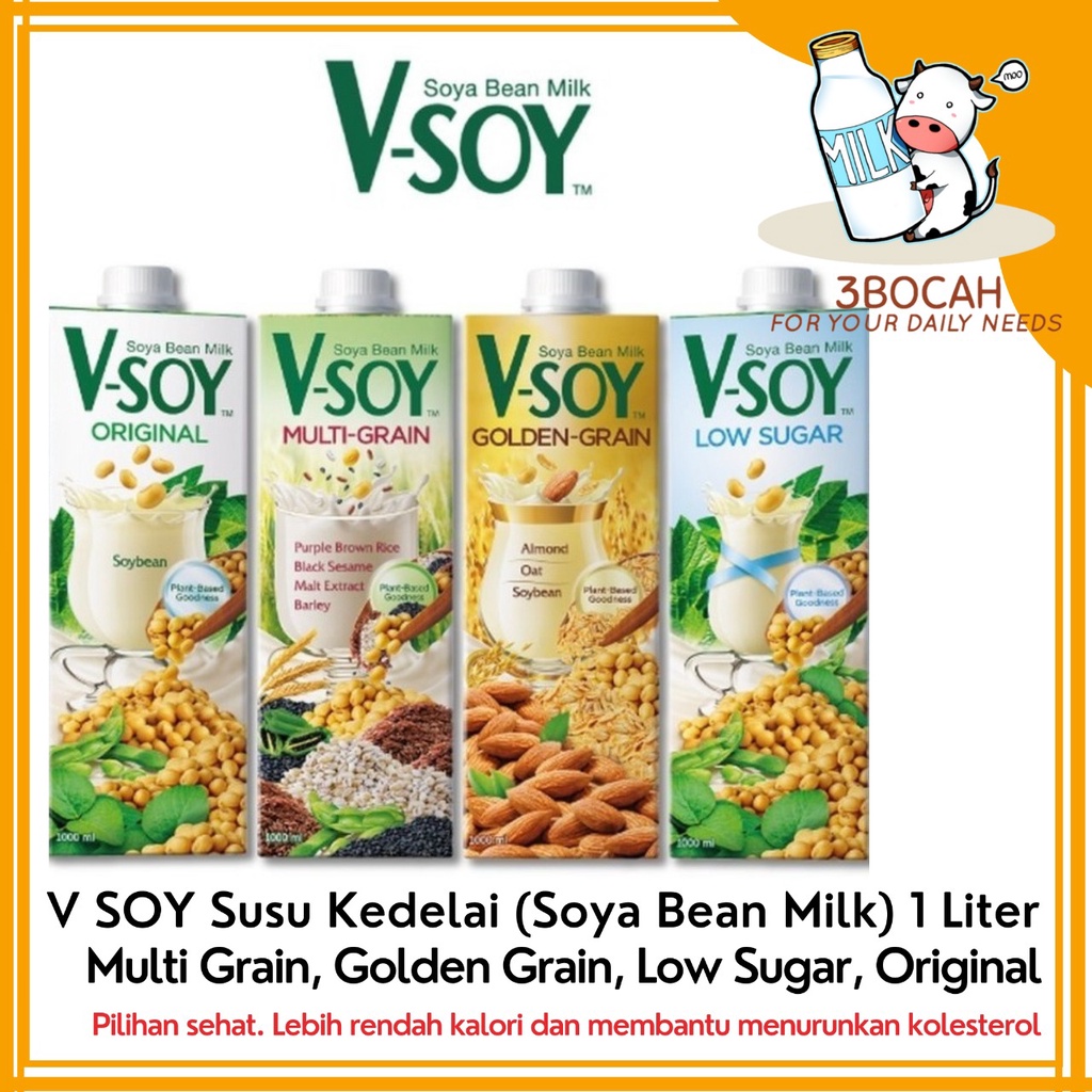 

V-soy Susu Kedelai Multi Grain, Golden Grain, Low Sugar, Original 1 Liter | All Varian