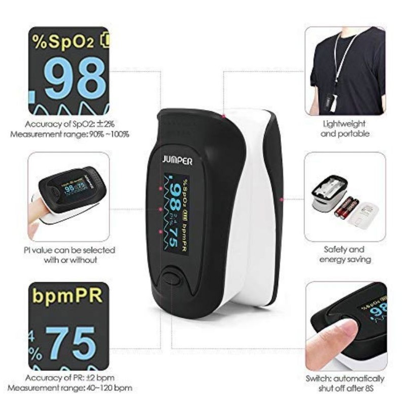 Pulse Oximeter Jumper JPD-500 / Alat Ukur Kadar Oksigen Dalam Darah Original Jumper