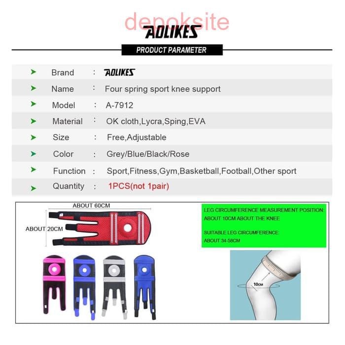 Aolikes 4 Spring Adjustable Sports Leg Knee Patella Support Knee Pad 7912