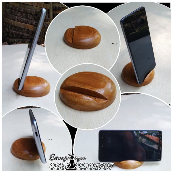 Wood phone holder tempat hp samsung xiaomi oppo vivo asus advan iphone docking hp