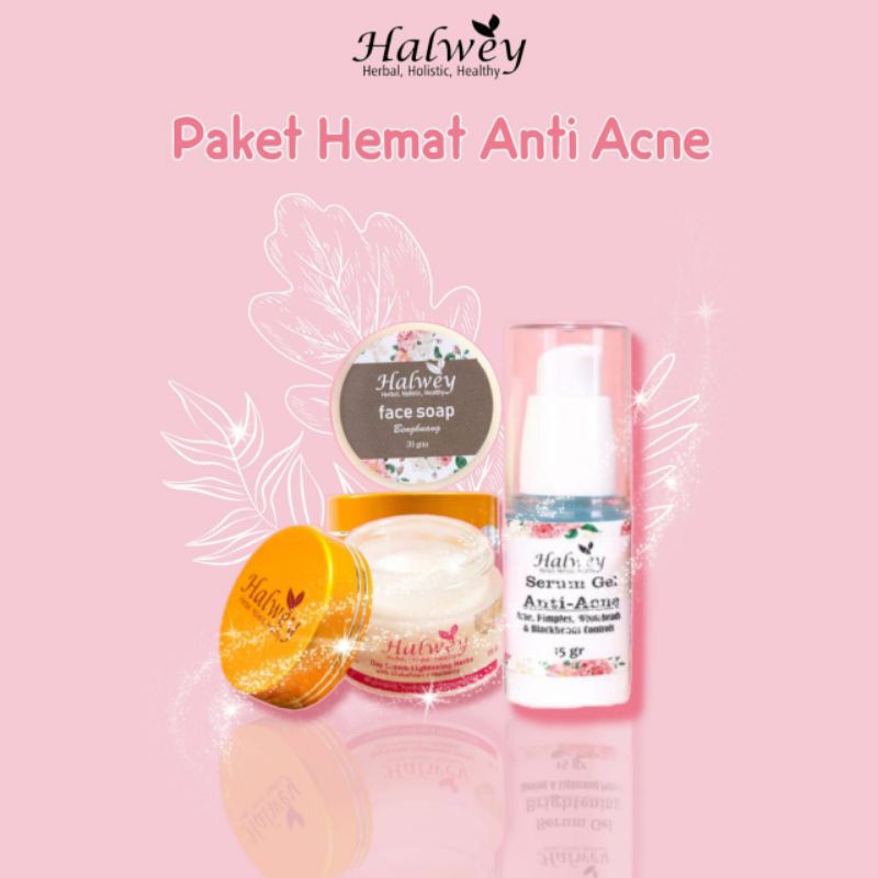 PAKET HEMAT ANTI ACNE HERBAL HALWEY SKINCARE (SERUM ANTI ACNE, DAYCREAM, SABUN KEFIR)