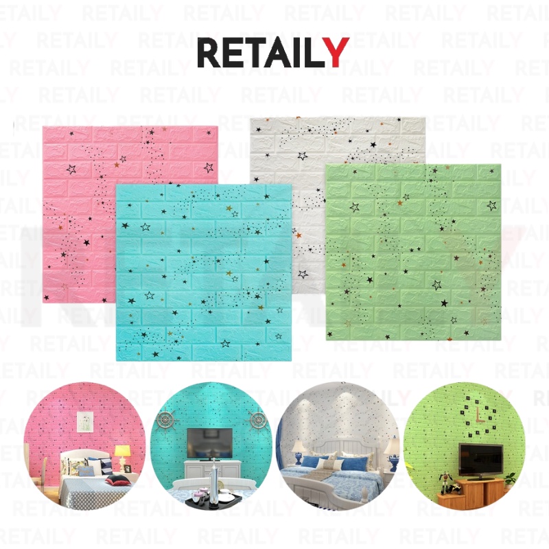 Retaily HL0202 Wallpaper Bintang Foam 3D Wall Sticker Aesthetic Walpaper Mudah Di Bersihkan