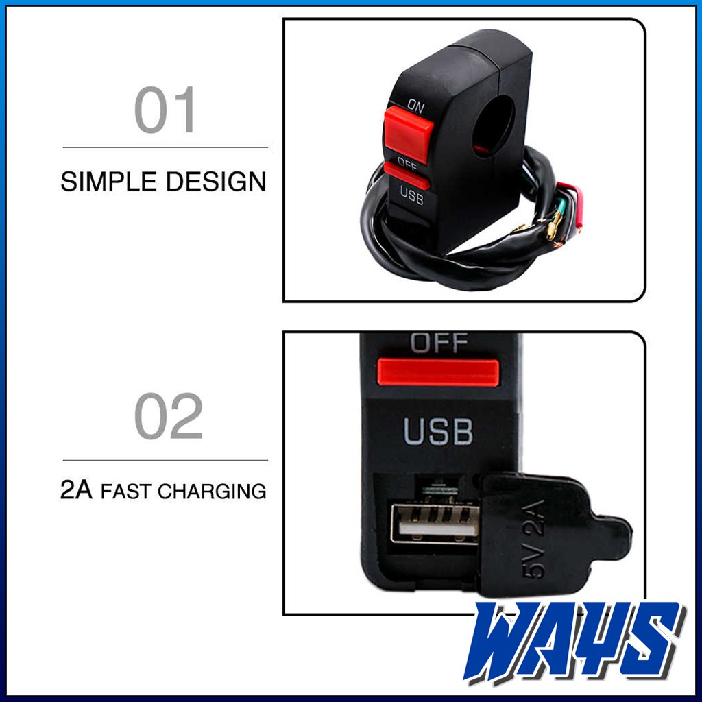 [L199] Saklar Tombol On Off Lampu LED Indikator USB Charger Stang Variasi Aksesoris Motor Universal