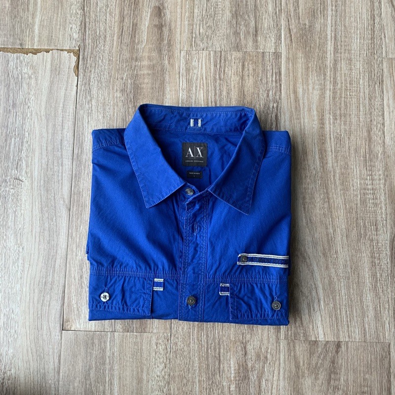 Kemeja Pria Armani Exchange Blue Plain Shirt Preloved