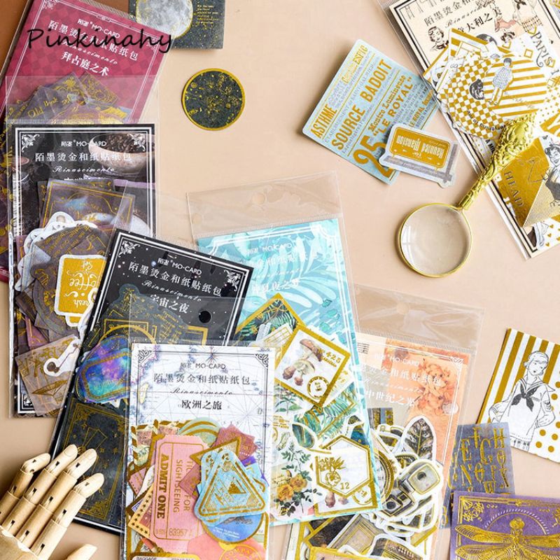

60pcs Vintage Art Journal Gold Foiled Paper Decoration Stickers
