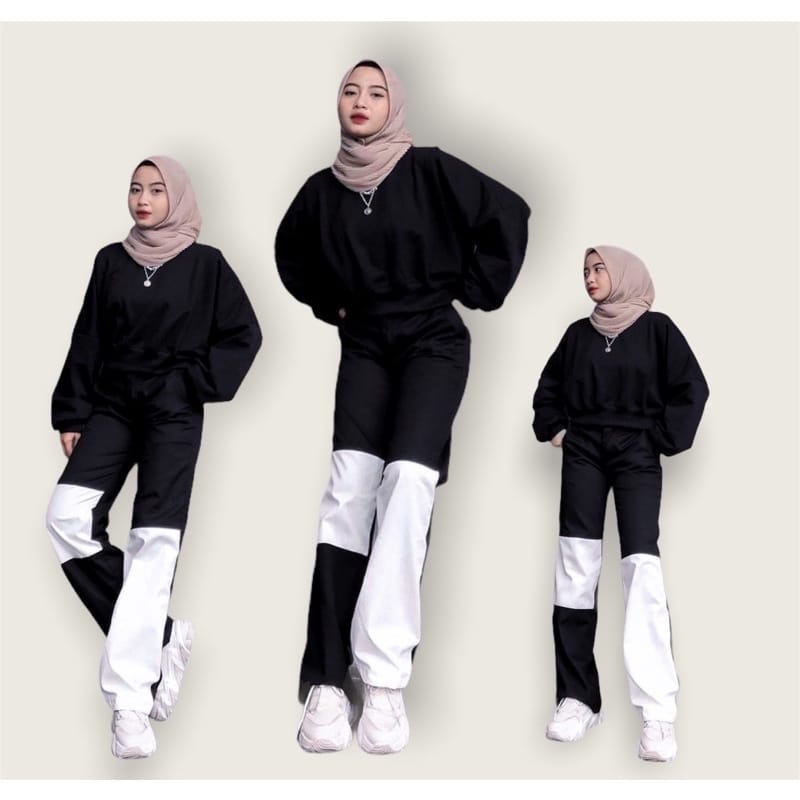 BEFAST - ZEC OOTD wanita Celana Kulot EUNE / Kulot Wide leg Monochrome / Celana Panjang Unisex / Celana Combinasi Warna / Celana Kekinian 2021 / Celana OOTD Fashion Unisex