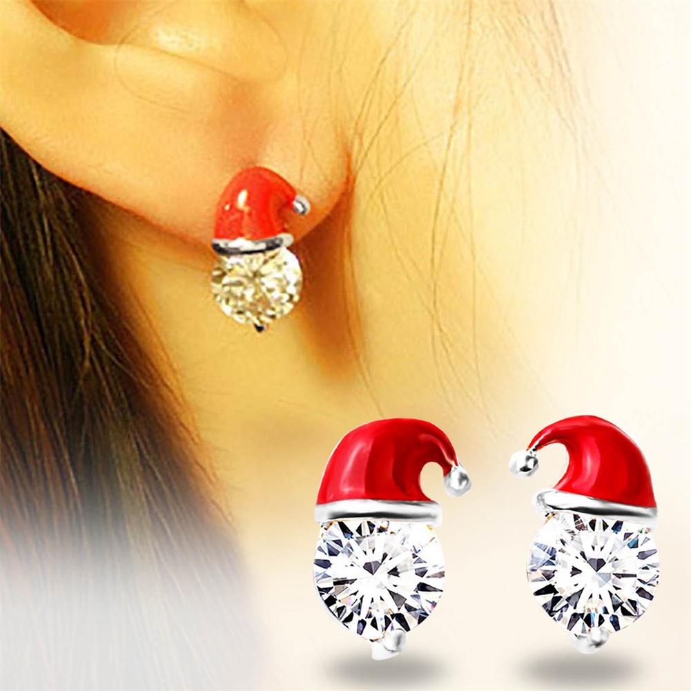 Anting Desain Topi Snowman Aksen Zirkon Untuk Hadiah Natal