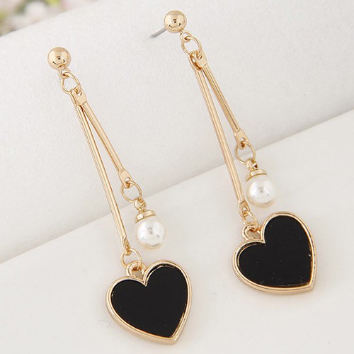 LRC Anting Tusuk Sweet Red Heart Shape Pendant Decorated Smple