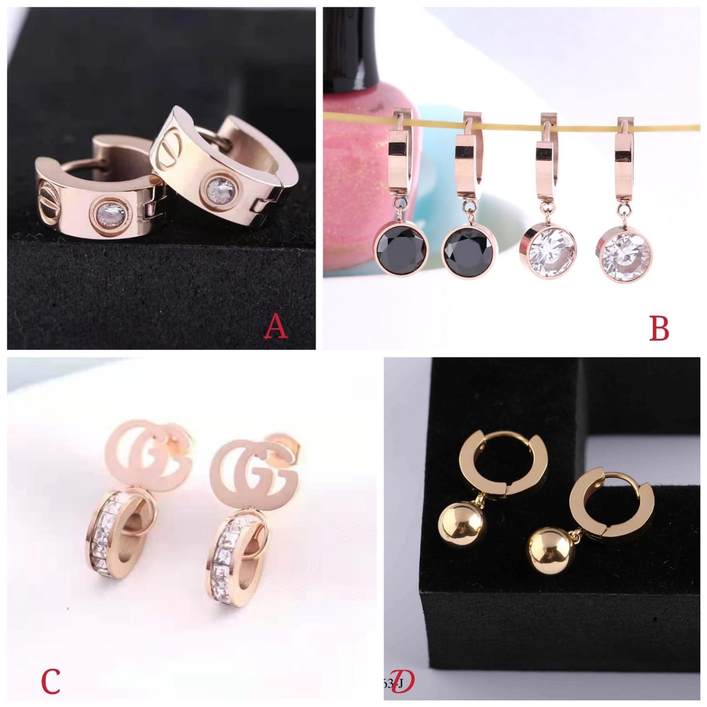 Anting titanium permata perhiasan fashion A-D