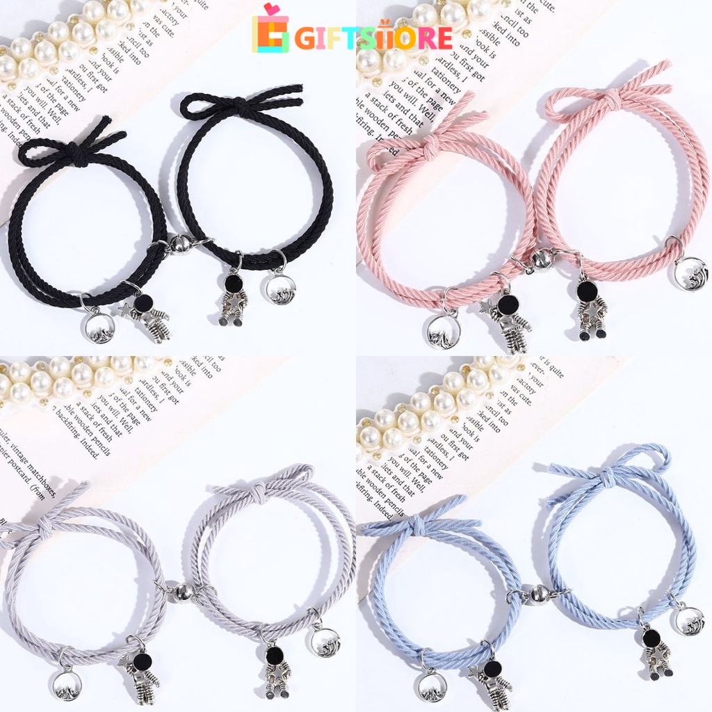 2 Pcs Gelang Couple Magnet Astronot Desain Gelang Tali Karet Magnet Untuk Pria Dan Wanita Gelang Mag