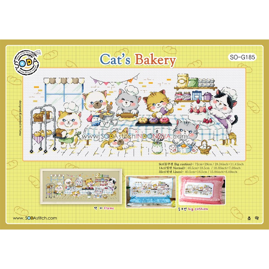 Paket DIY Craft Sulam Kristik Strimin Sodastitch SO-G185 - Cat's Bakery Kucing Toko Roti