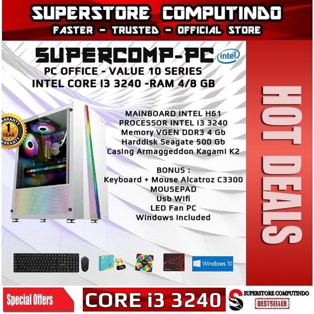 PC Rakitan Office Intel Core i3-RAM 4/8GB-Value 10 Series-Siap Pakai