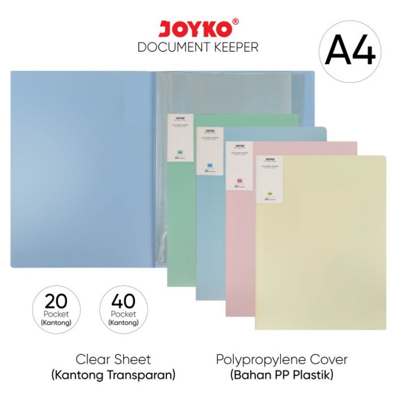 

DOCUMENT KEEPER DK A4 JOYKO 20 DAN 40 POCKET | CLEAR HOLDER MAP FILE DOKUMEN FOLDER JOYKO DK PASTEL | DOKUMEN FILE JOYKO