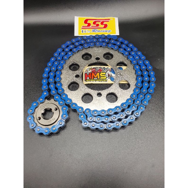 Gir gear Set SSS 415 Tipis Rx King,Jupiter Z,Vega, Vega R New,Jupiter MX, Jupiter MX New Rantai Gold-Biru