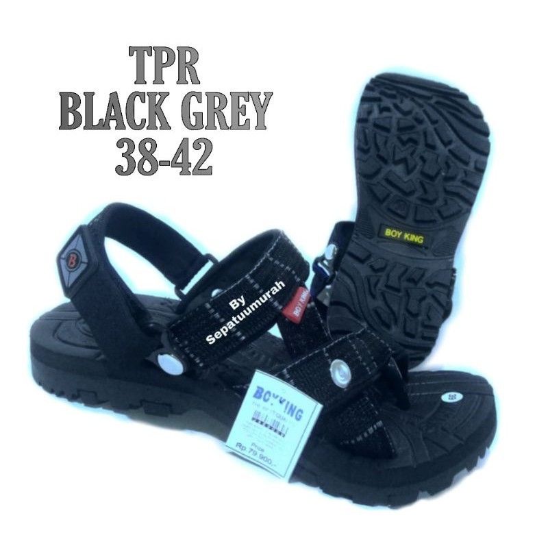 [COD] Sandal Gunung Hiking ORIGINAL Handmade By BOY KING-G.BLACK GREY TPR