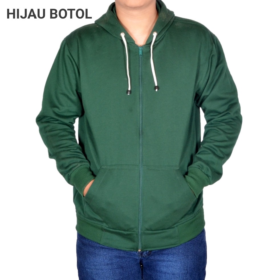 L,XL,XXL Jaket zipper hoodie polos hitam mr store-HIJAU BOTOL